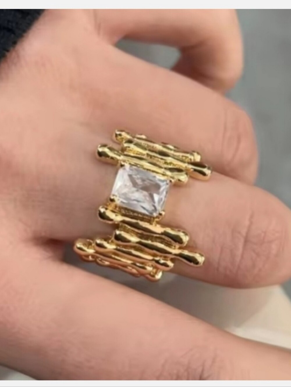 18k Gold Plated Molten Zircon Crystal Ring - Picture 5 of 6